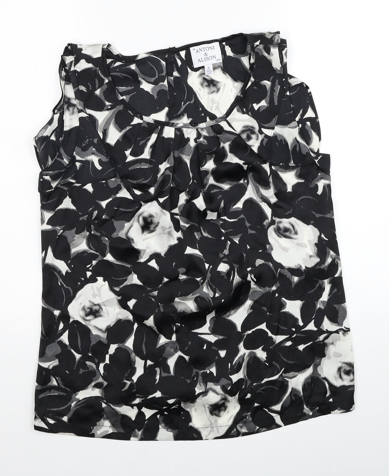 Antoni & Alison Womens Black Floral Polyester Basic Button-Up Size M Round Neck