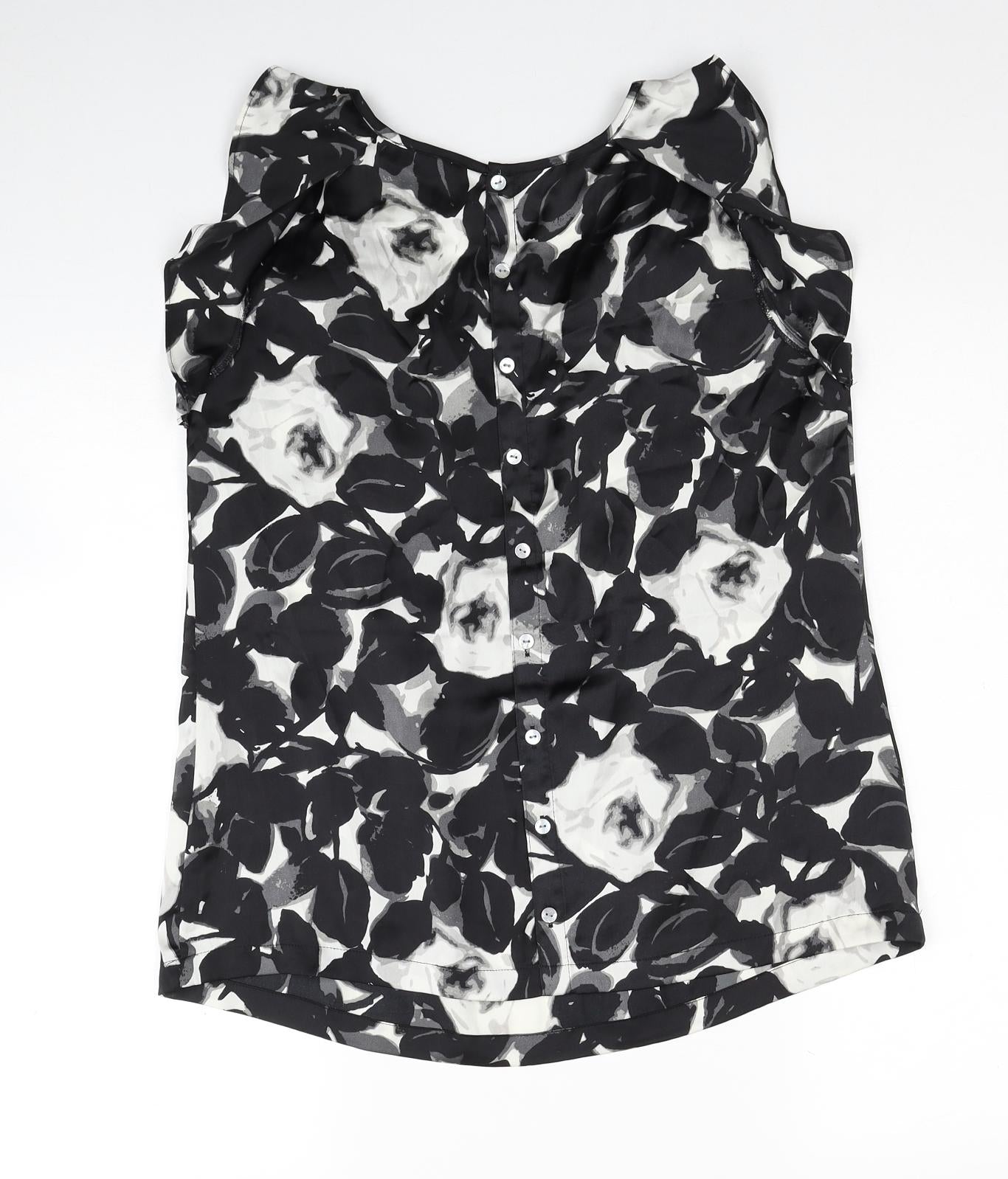 Antoni & Alison Womens Black Floral Polyester Basic Button-Up Size M Round Neck