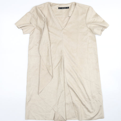 Zara Womens Beige Polyester Shift Size XS V-Neck Pullover