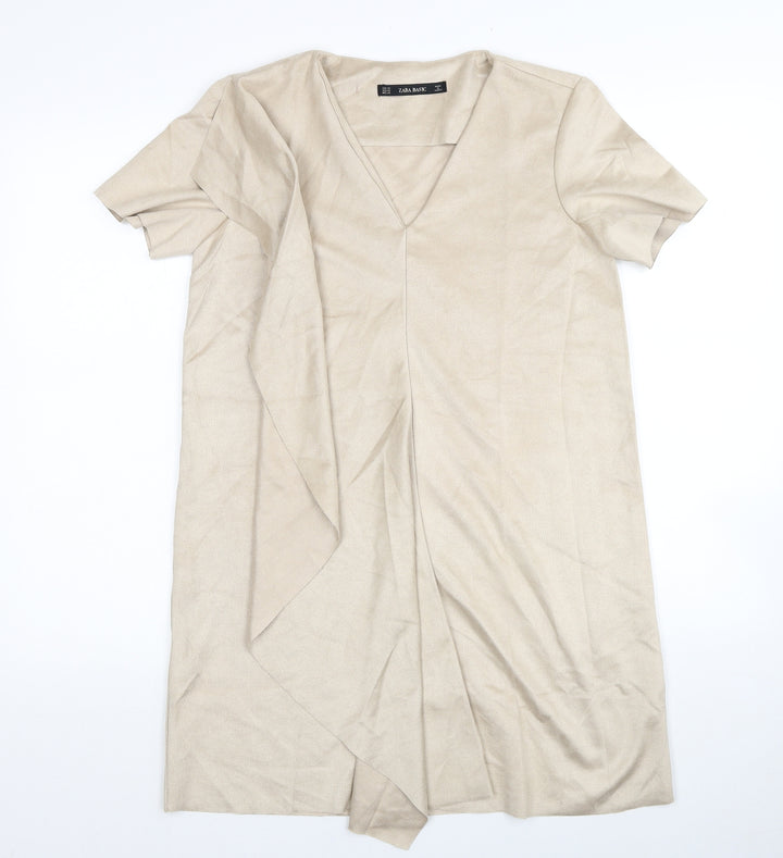 Zara Womens Beige Polyester Shift Size XS V-Neck Pullover