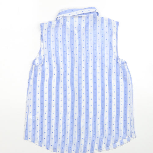 TU Womens Blue Striped Polyester Basic Button-Up Size 10 Collared