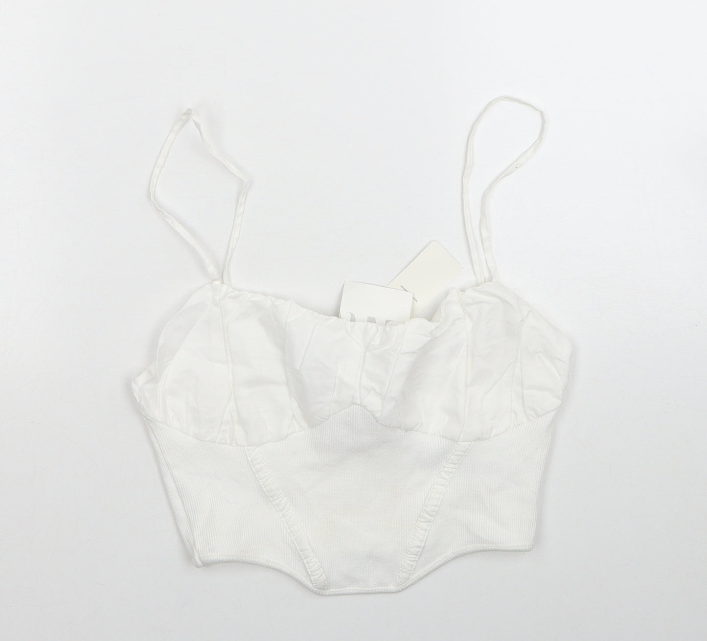Zara Womens White Cotton Cropped Tank Size L Scoop Neck