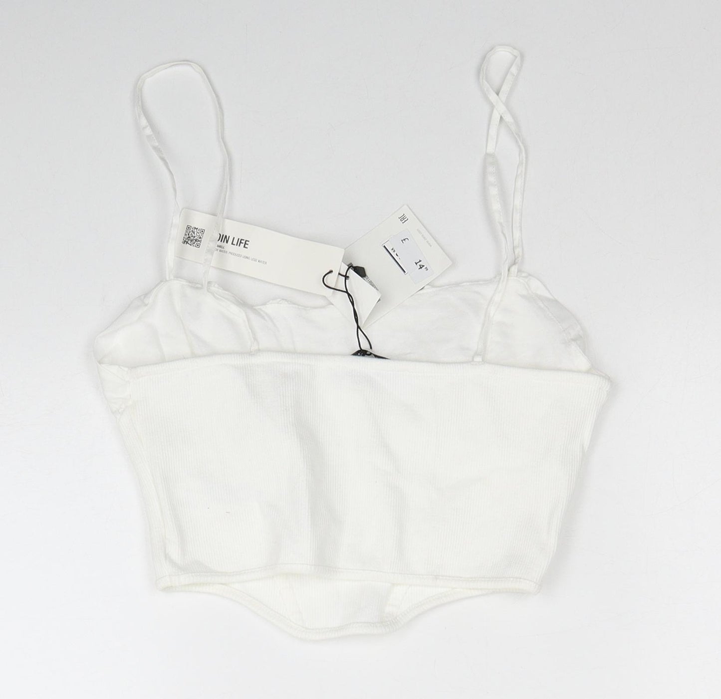 Zara Womens White Cotton Cropped Tank Size L Scoop Neck