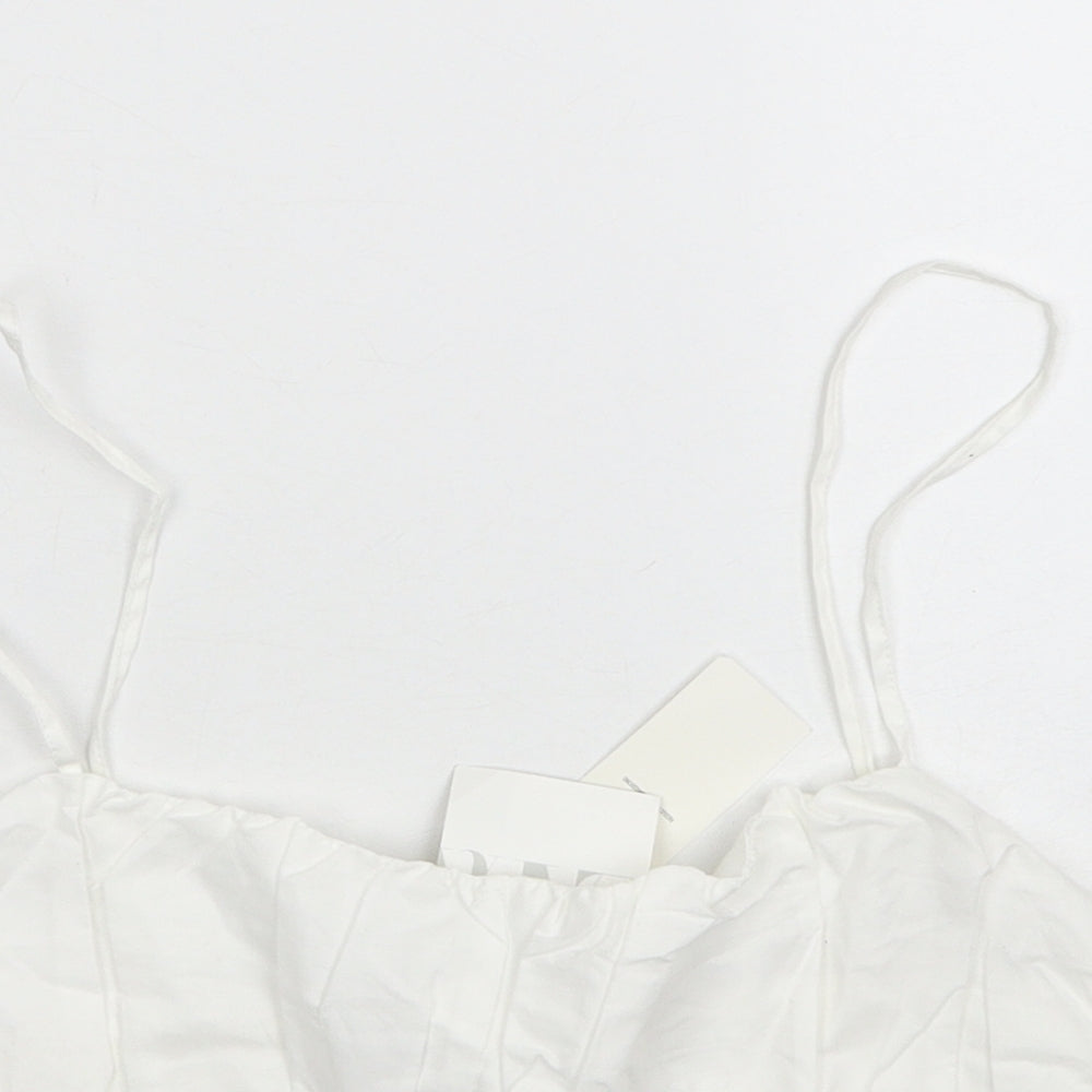 Zara Womens White Cotton Cropped Tank Size L Scoop Neck