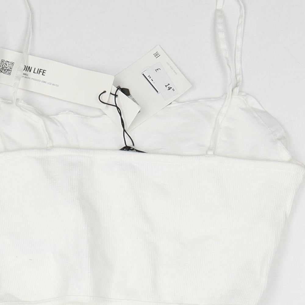 Zara Womens White Cotton Cropped Tank Size L Scoop Neck