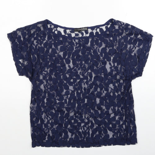 Atmosphere Womens Blue Floral Polyester Basic Blouse Size 8 Round Neck