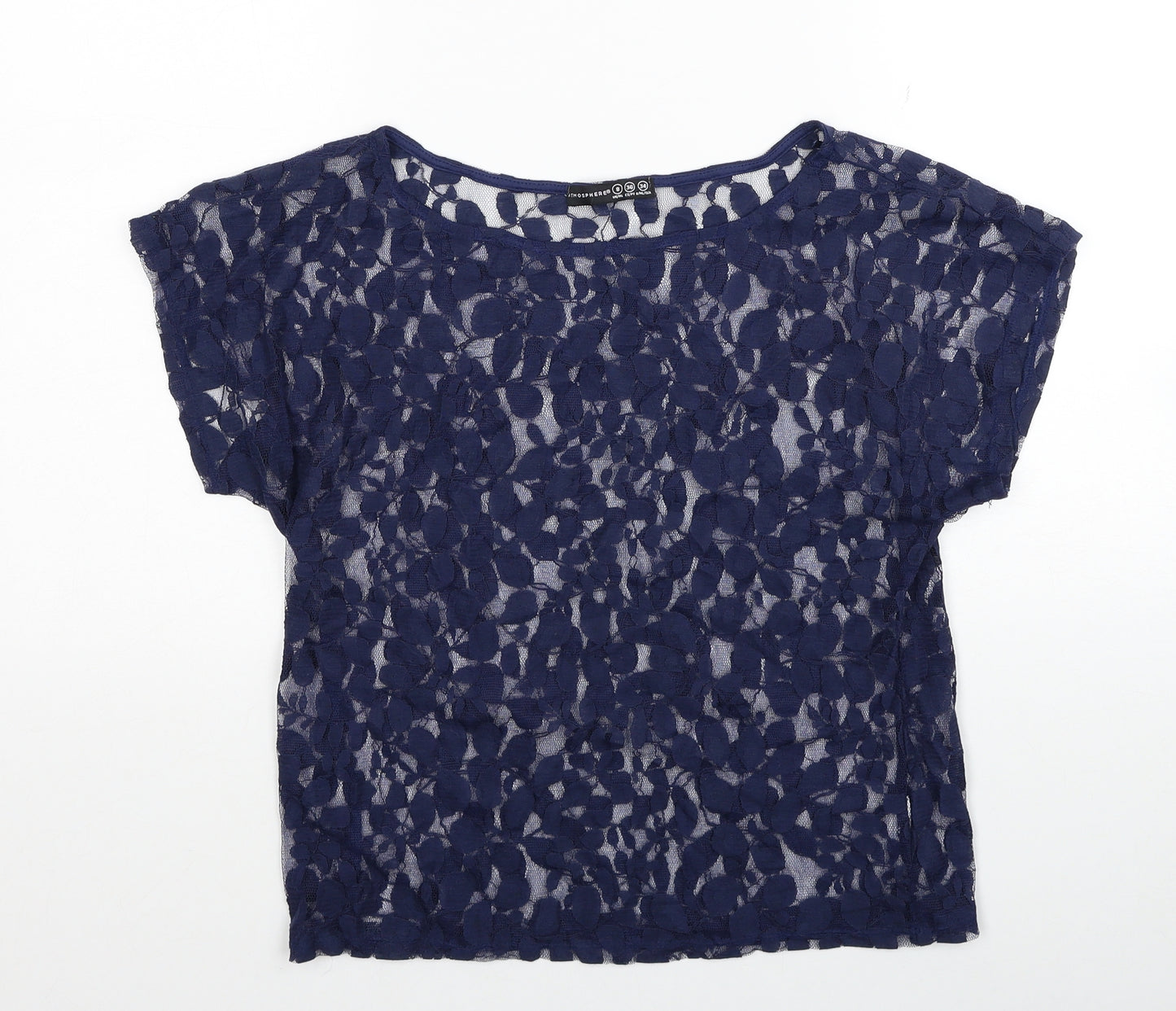 Atmosphere Womens Blue Floral Polyester Basic Blouse Size 8 Round Neck