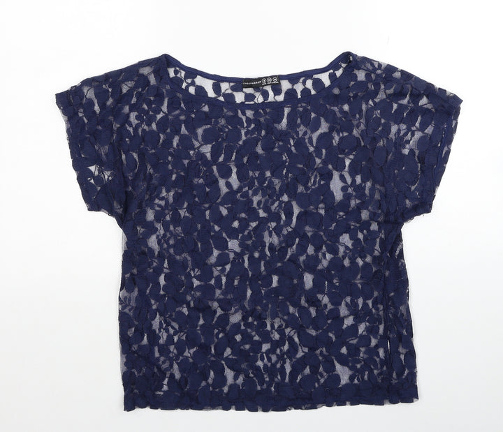Atmosphere Womens Blue Floral Polyester Basic Blouse Size 8 Round Neck