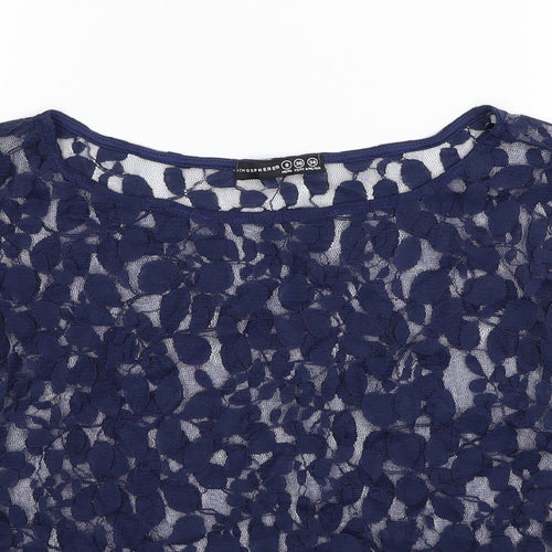 Atmosphere Womens Blue Floral Polyester Basic Blouse Size 8 Round Neck