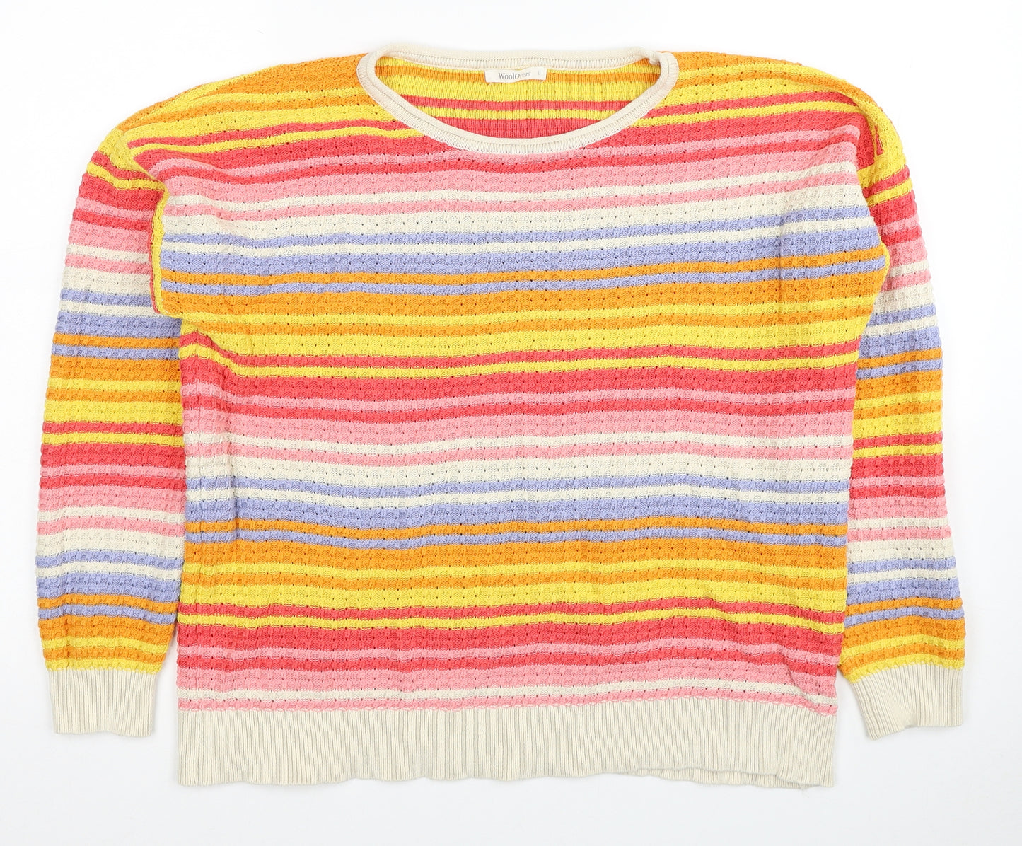Woolovers Womens Multicoloured Round Neck Striped Cotton Pullover Jumper Size L