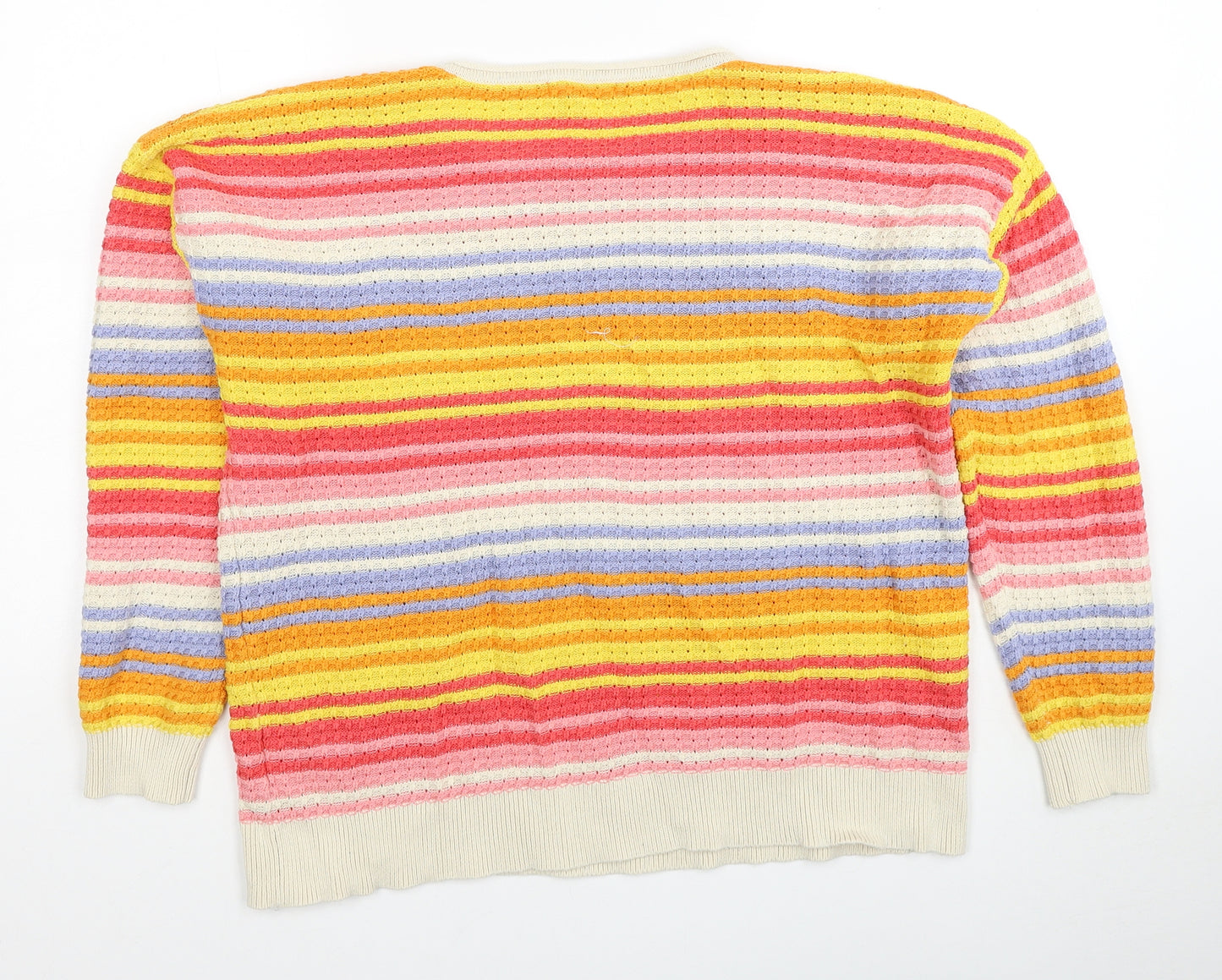 Woolovers Womens Multicoloured Round Neck Striped Cotton Pullover Jumper Size L