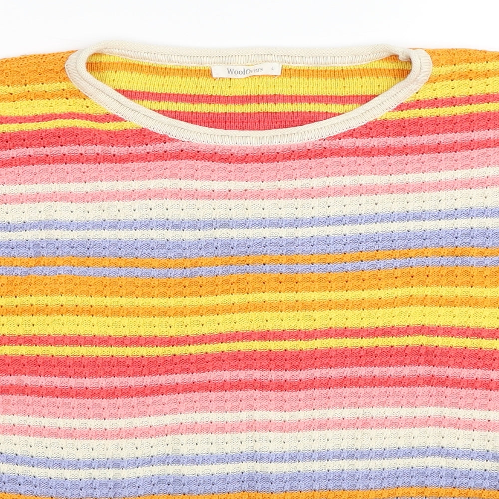 Woolovers Womens Multicoloured Round Neck Striped Cotton Pullover Jumper Size L
