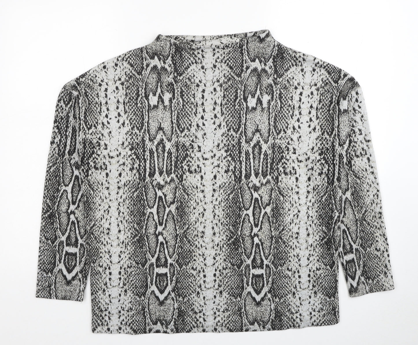 TU Womens Grey Round Neck Animal Print Viscose Pullover Jumper Size 12 - Snake print