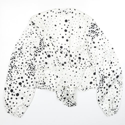 Topshop Womens White Geometric Polyester Basic Blouse Size 10 V-Neck - Tie Front