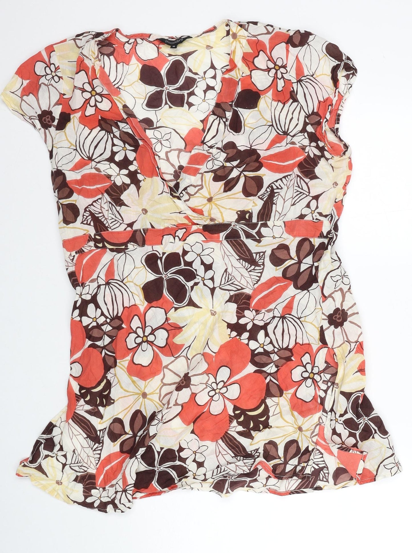 Pomodoro Womens Multicoloured Floral Cotton Basic Blouse Size 18 V-Neck - Cap Sleeve