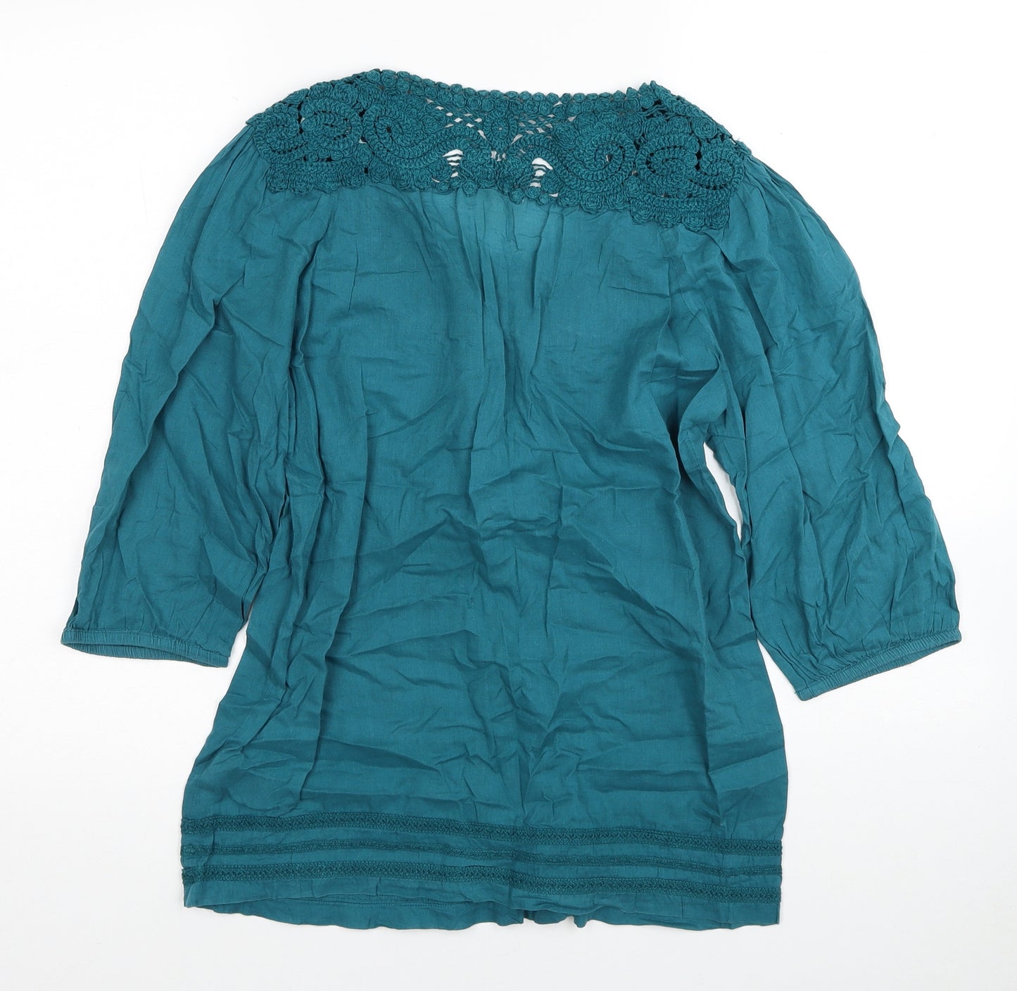 Monsoon Womens Blue Cotton Basic Blouse Size 10 Scoop Neck