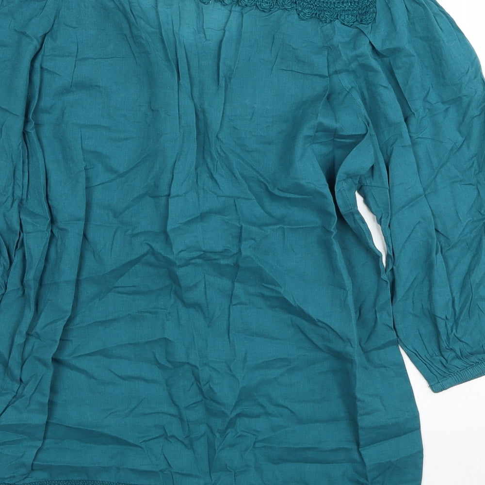 Monsoon Womens Blue Cotton Basic Blouse Size 10 Scoop Neck