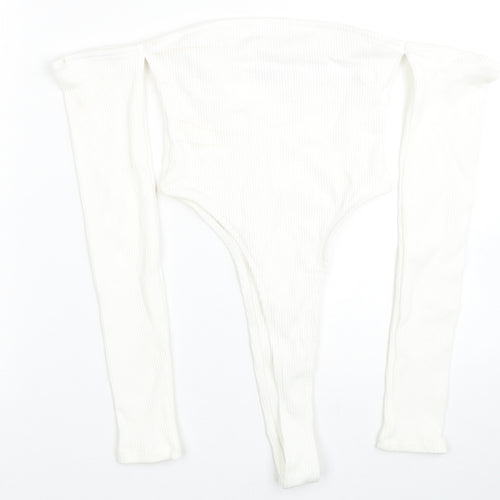 Zara Womens White Viscose Bodysuit One-Piece Size S Snap