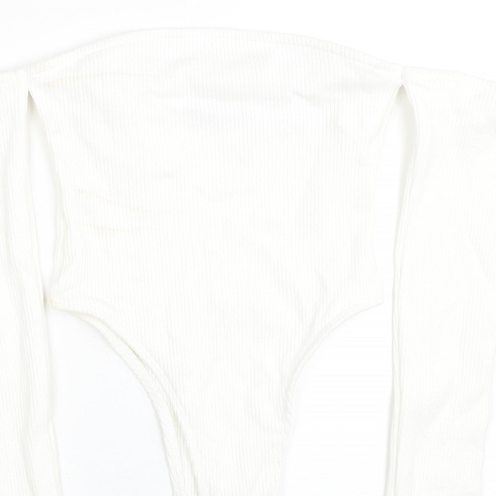 Zara Womens White Viscose Bodysuit One-Piece Size S Snap