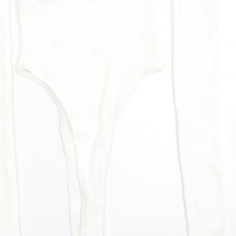 Zara Womens White Viscose Bodysuit One-Piece Size S Snap