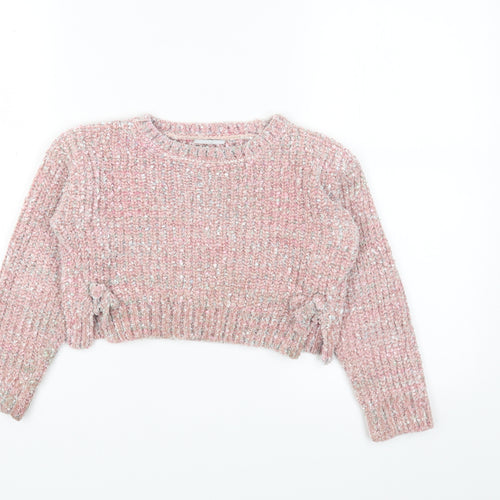 Matalan Girls Pink Round Neck Polyester Pullover Jumper Size 8 Years Pullover