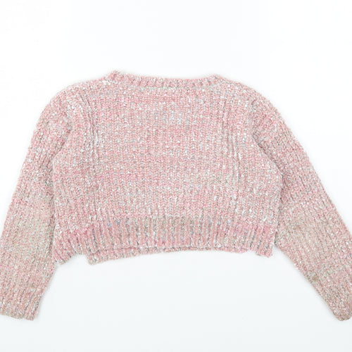 Matalan Girls Pink Round Neck Polyester Pullover Jumper Size 8 Years Pullover
