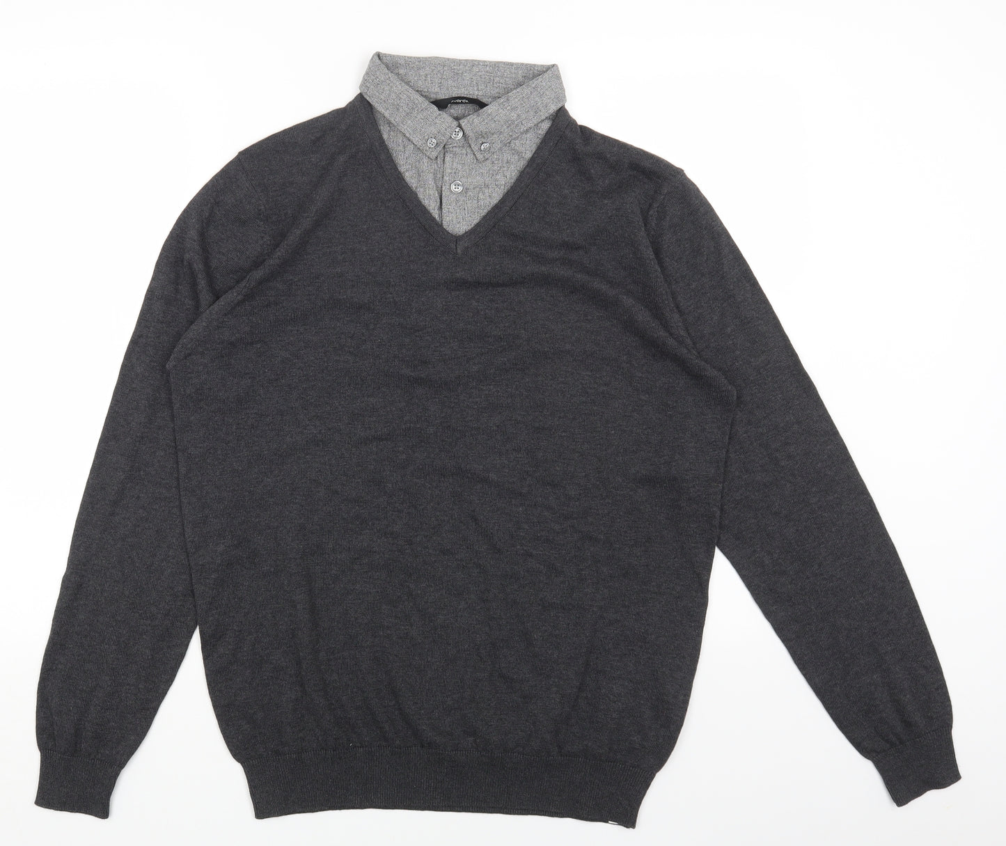 George Mens Grey Collared Cotton Pullover Jumper Size M