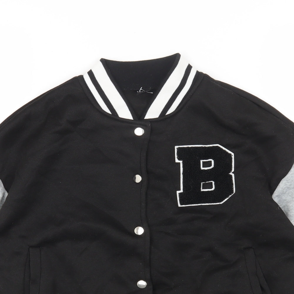 SheIn Womens Black Bomber Jacket Jacket Size M Snap