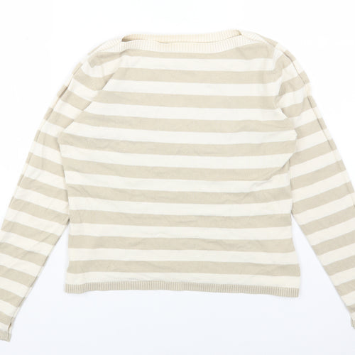 Marks and Spencer Womens Beige Round Neck Striped Viscose Pullover Jumper Size 14