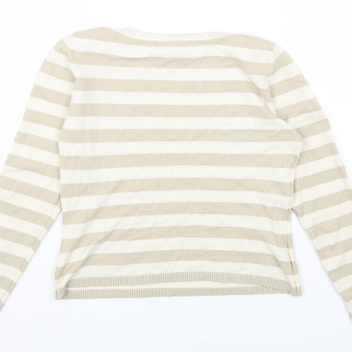 Marks and Spencer Womens Beige Round Neck Striped Viscose Pullover Jumper Size 14