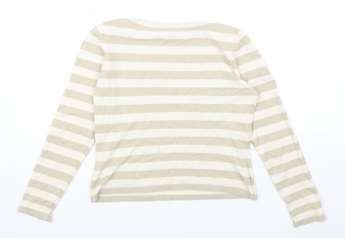 Marks and Spencer Womens Beige Round Neck Striped Viscose Pullover Jumper Size 14