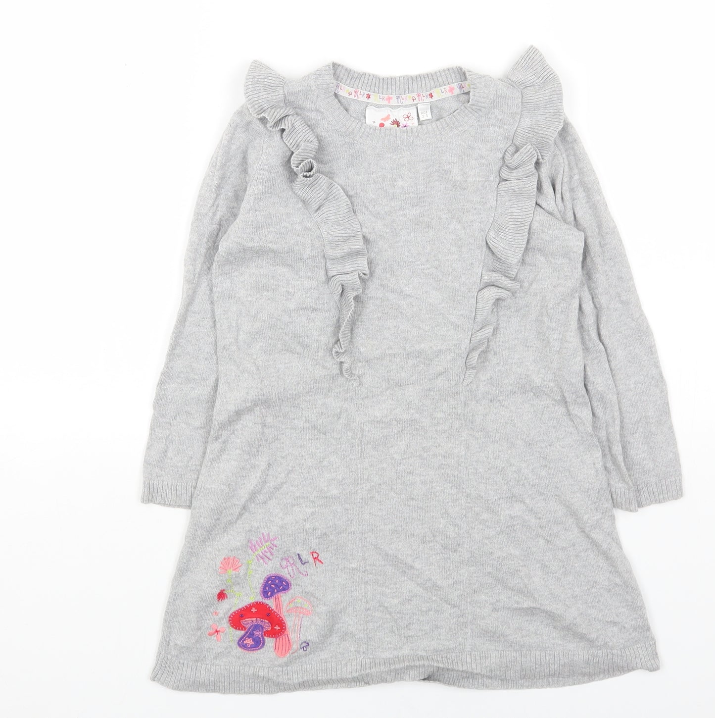 John Rocha Girls Grey Cotton Jumper Dress Size 3-4 Years Round Neck Pullover