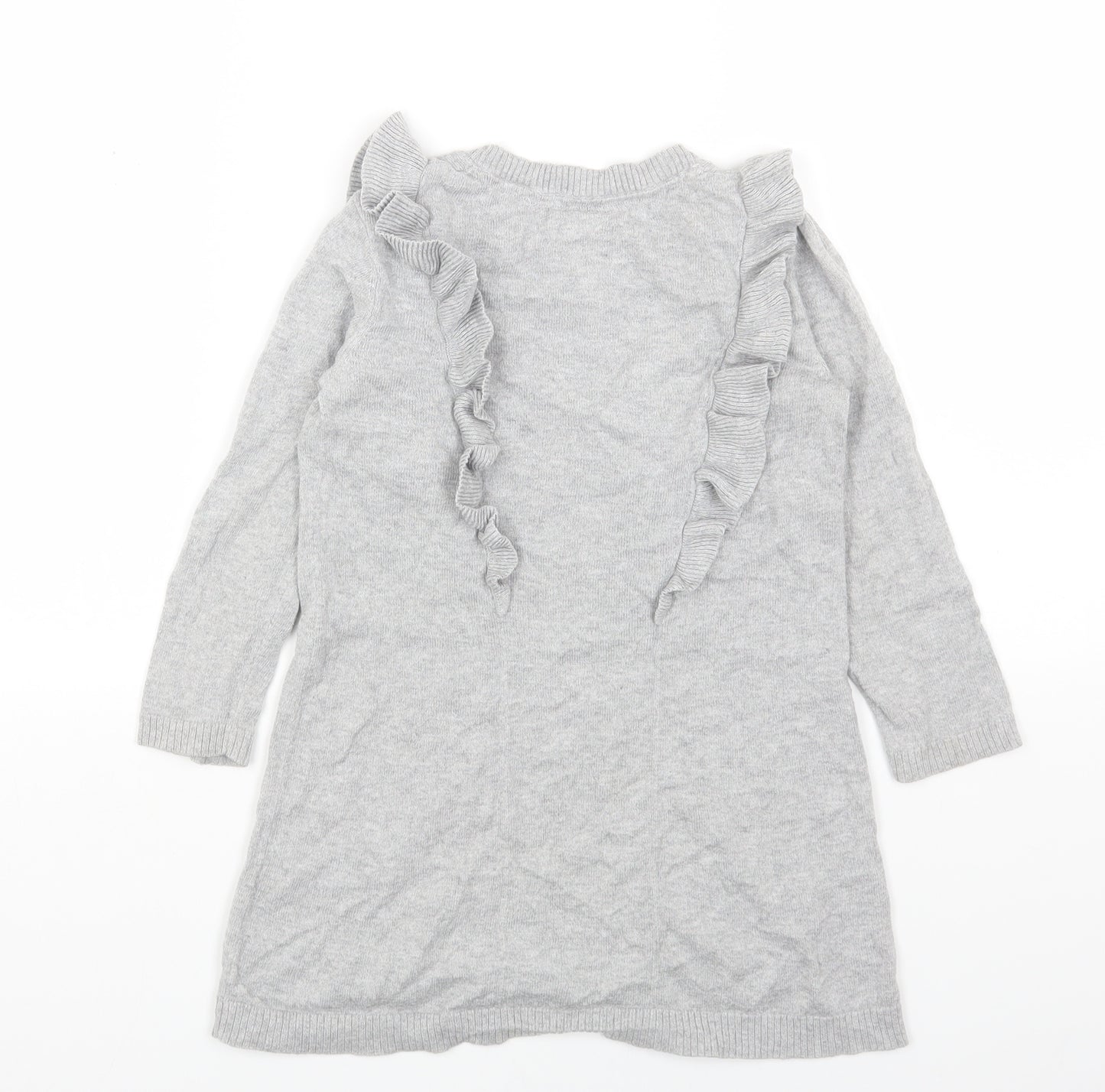 John Rocha Girls Grey Cotton Jumper Dress Size 3-4 Years Round Neck Pullover