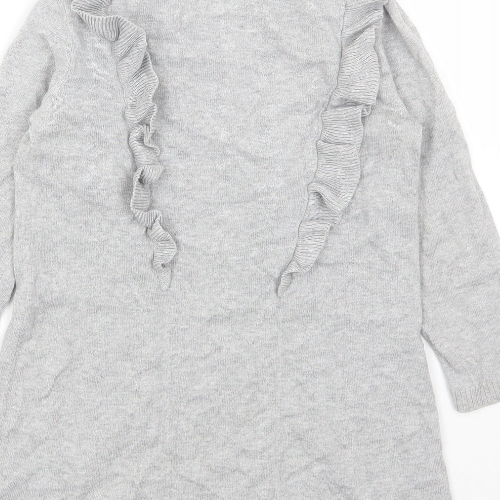 John Rocha Girls Grey Cotton Jumper Dress Size 3-4 Years Round Neck Pullover