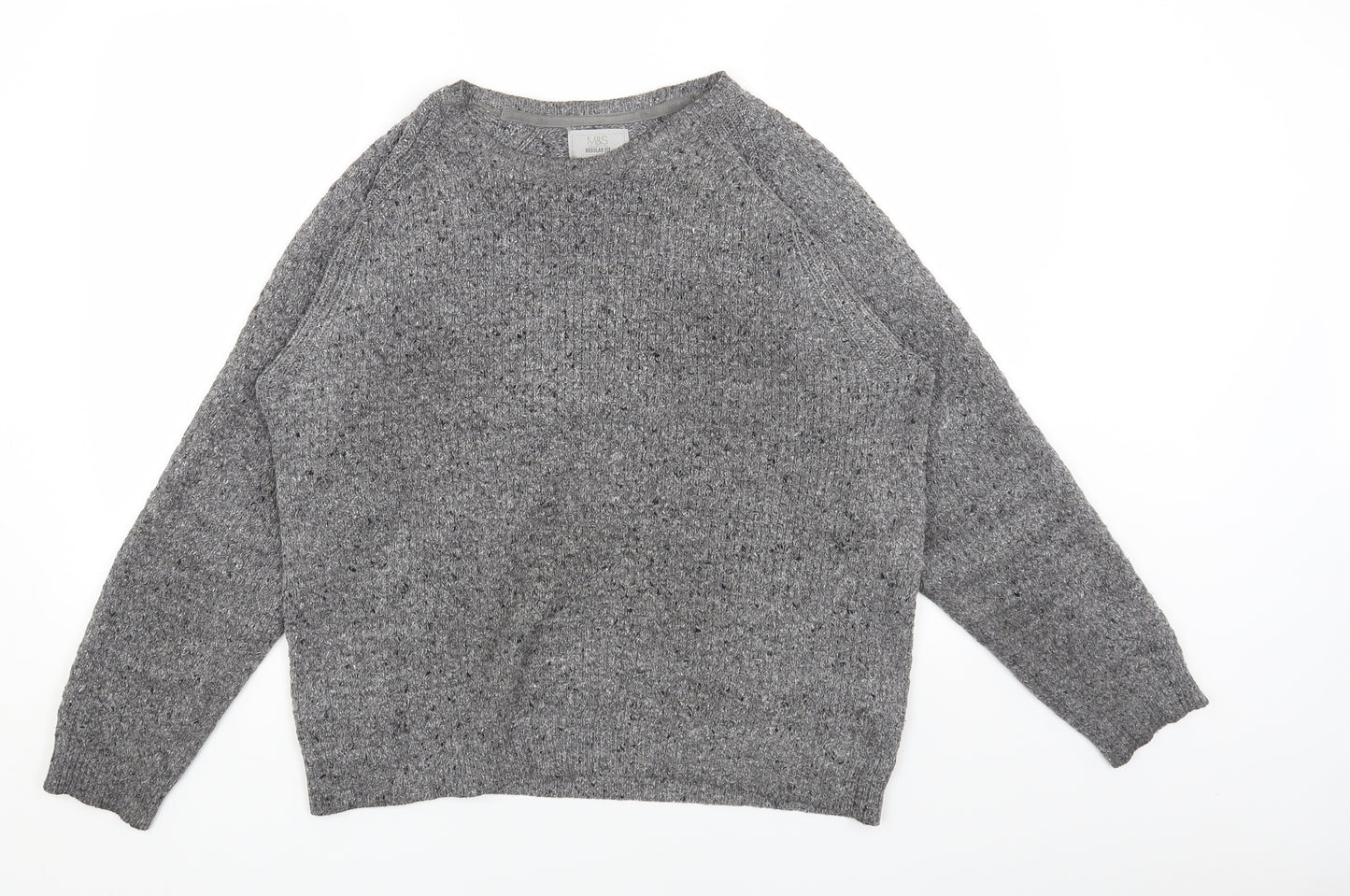 Marks and Spencer Womens Grey Round Neck Acrylic Pullover Jumper Size L