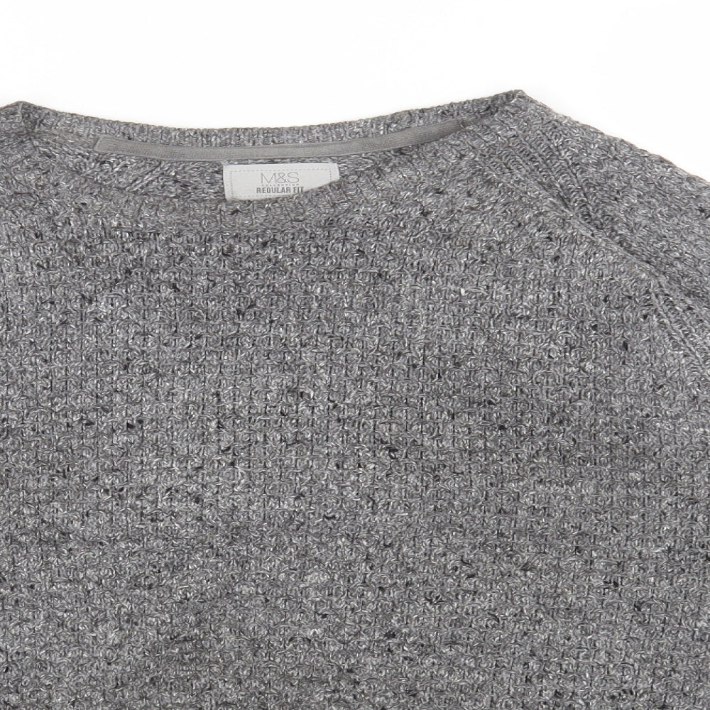 Marks and Spencer Womens Grey Round Neck Acrylic Pullover Jumper Size L