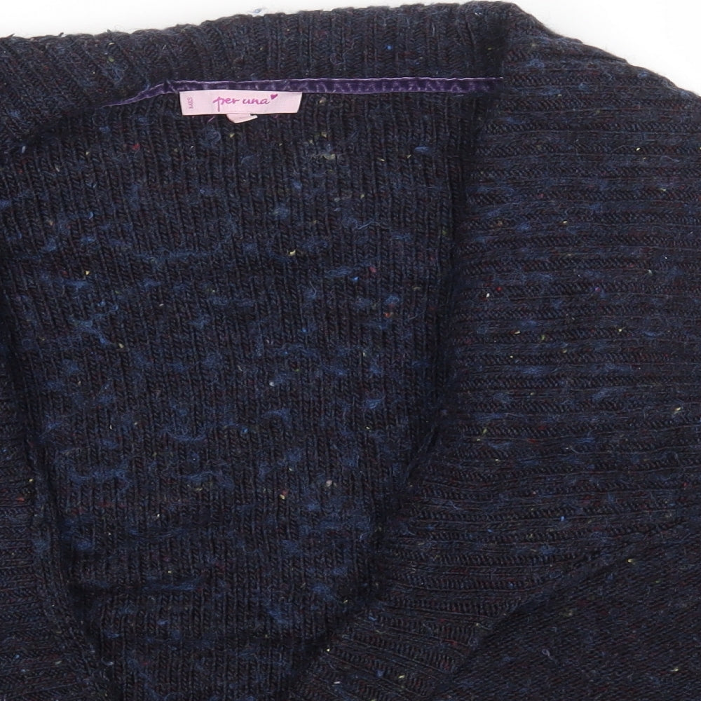 Per Una Womens Blue V-Neck Acrylic Wrap Jumper Size L