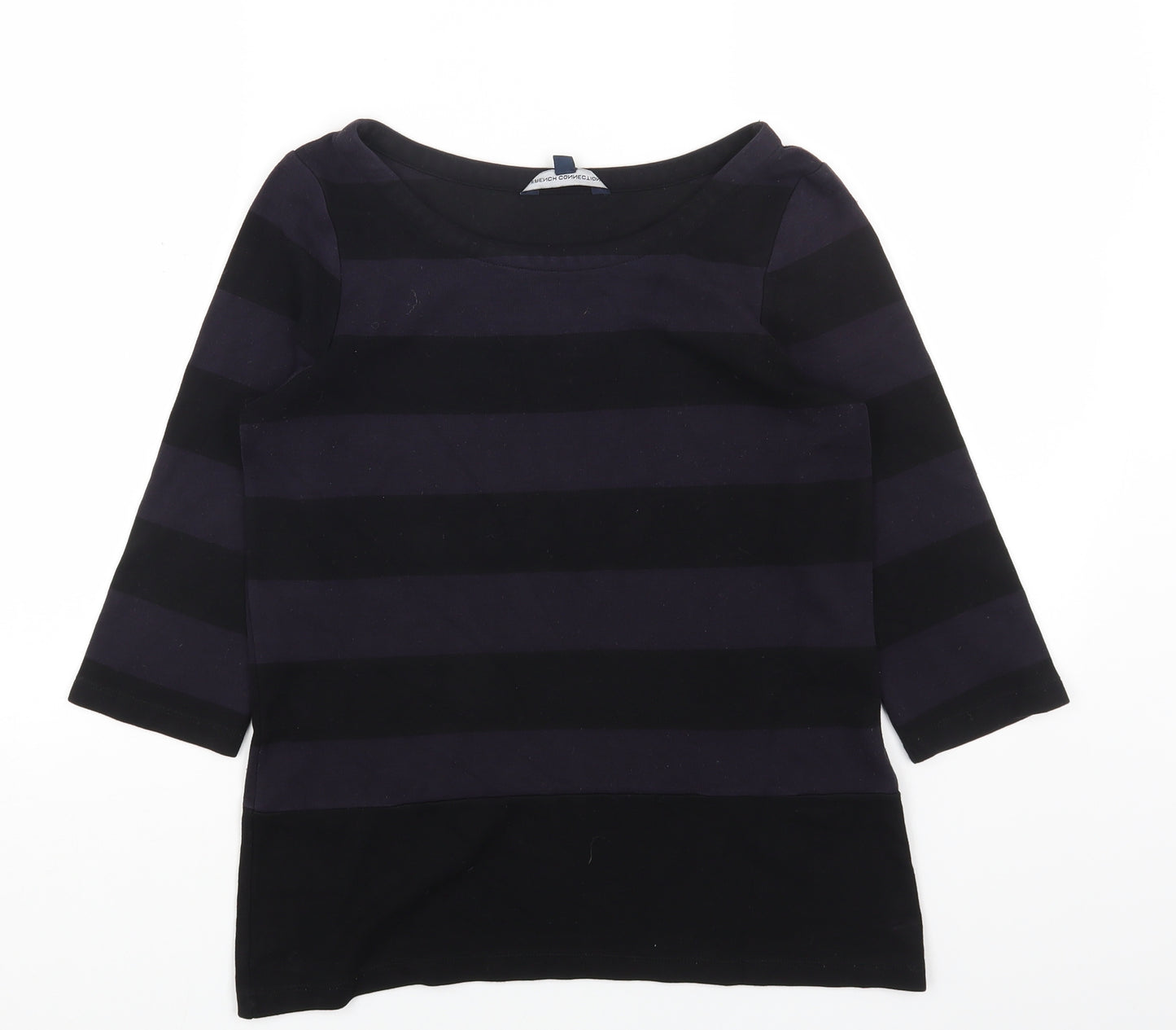 French Connection Womens Purple Striped Viscose Basic T-Shirt Size XS Boat Neck
