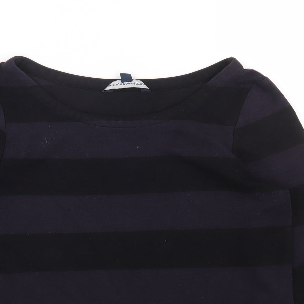 French Connection Womens Purple Striped Viscose Basic T-Shirt Size XS Boat Neck