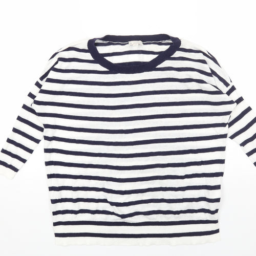 Gap Womens White Round Neck Striped Cotton Pullover Jumper Size XS