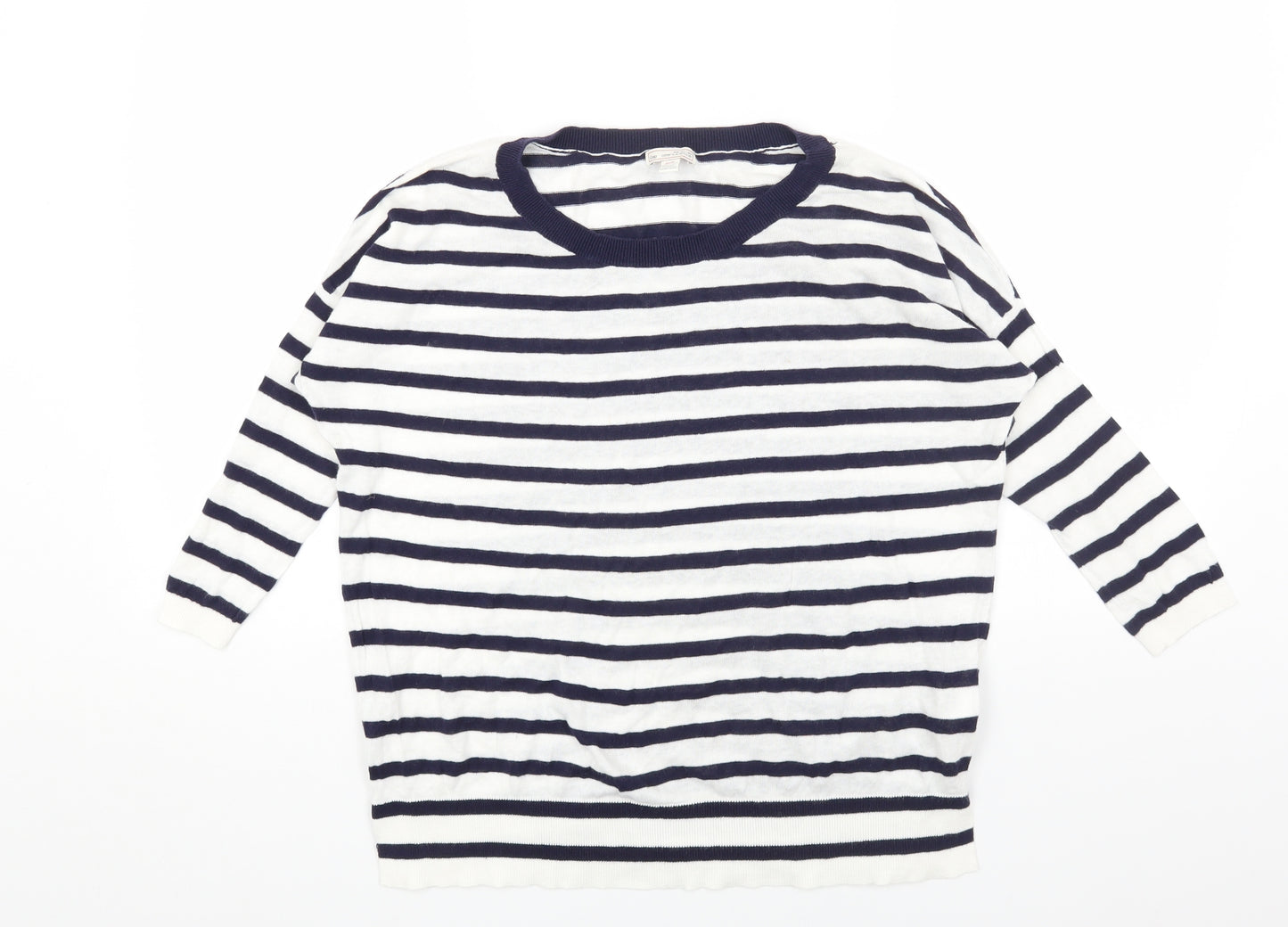 Gap Womens White Round Neck Striped Cotton Pullover Jumper Size XS