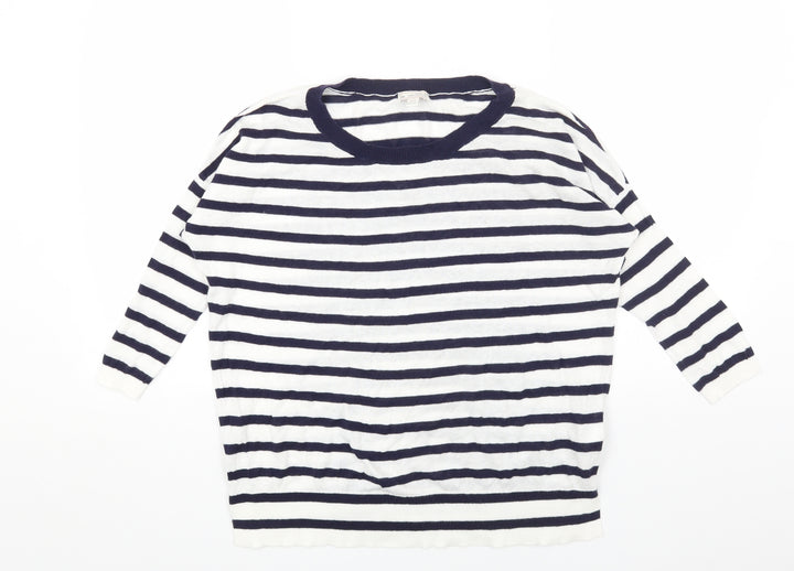 Gap Womens White Round Neck Striped Cotton Pullover Jumper Size XS