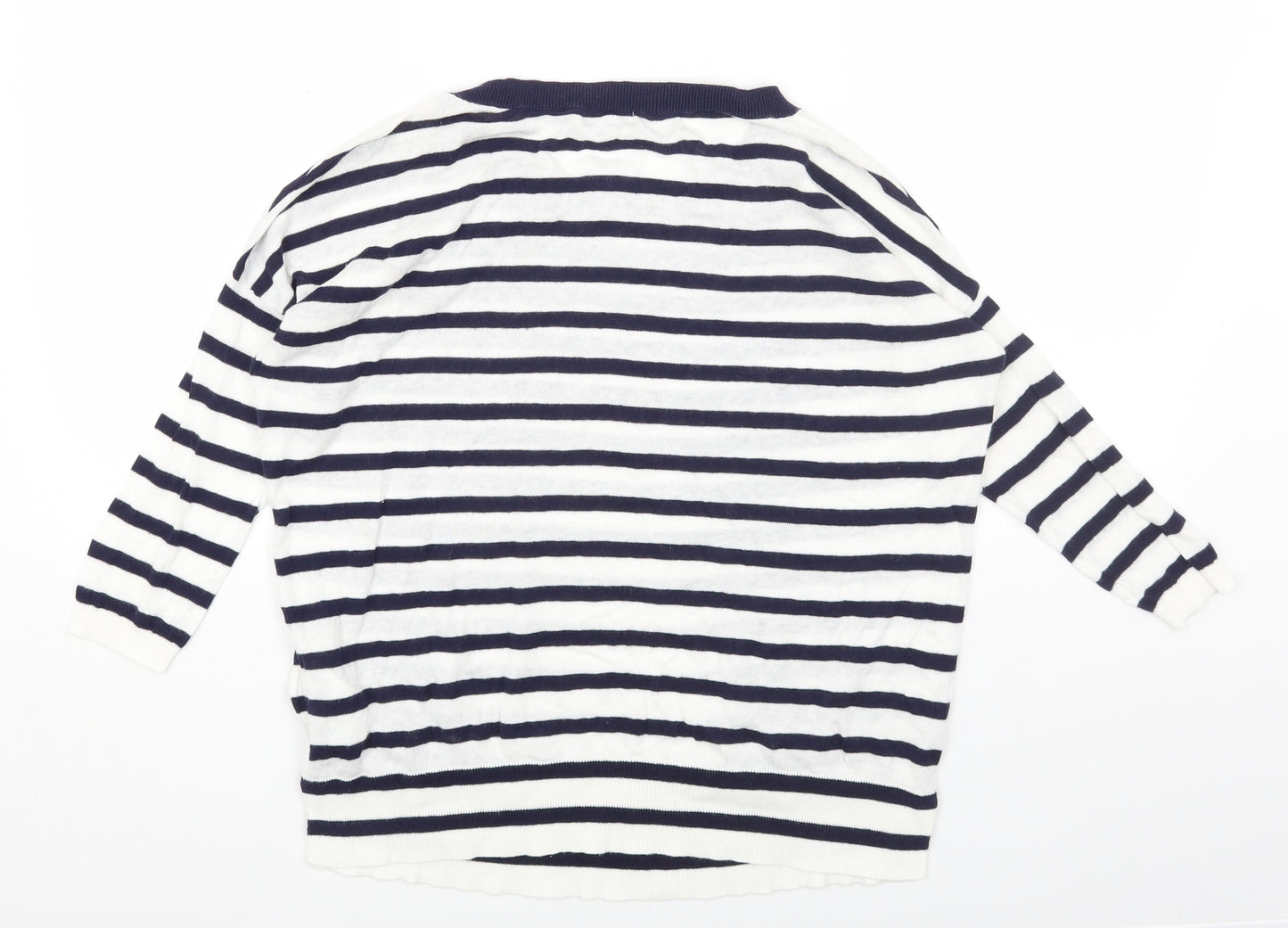 Gap Womens White Round Neck Striped Cotton Pullover Jumper Size XS