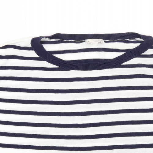 Gap Womens White Round Neck Striped Cotton Pullover Jumper Size XS