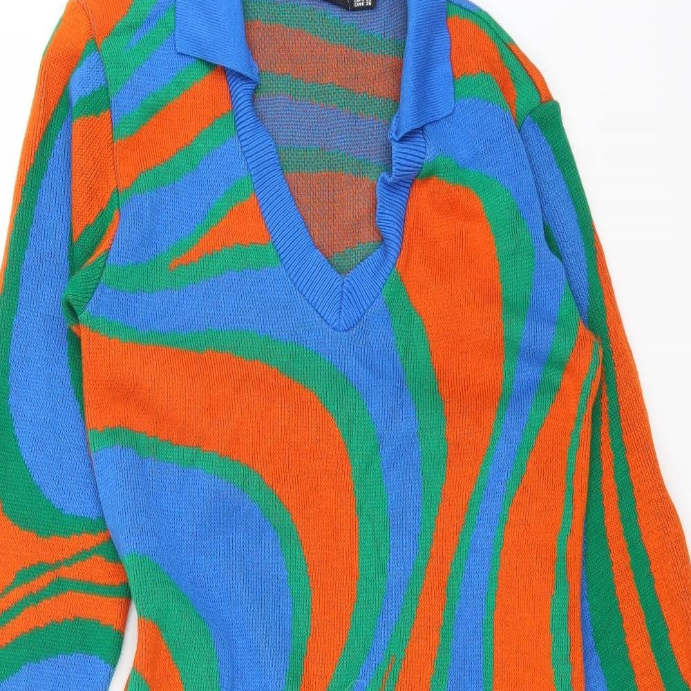 I SAW IT FIRST Womens Multicoloured Geometric Acrylic Jumper Dress Size 10 Collared Pullover