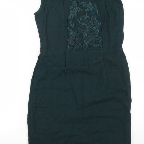 Per Una Womens Green Cotton Sheath Size 10 Scoop Neck Pullover