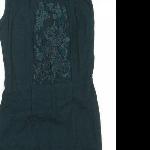 Per Una Womens Green Cotton Sheath Size 10 Scoop Neck Pullover