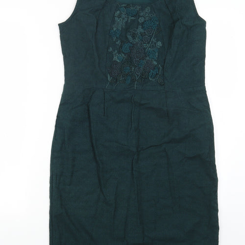 Per Una Womens Green Cotton Sheath Size 12 Scoop Neck Pullover