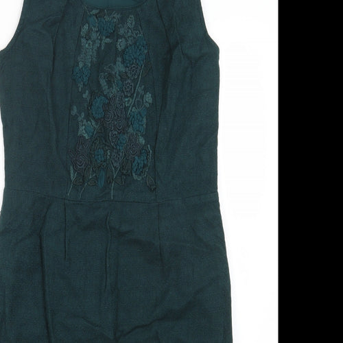 Per Una Womens Green Cotton Sheath Size 12 Scoop Neck Pullover