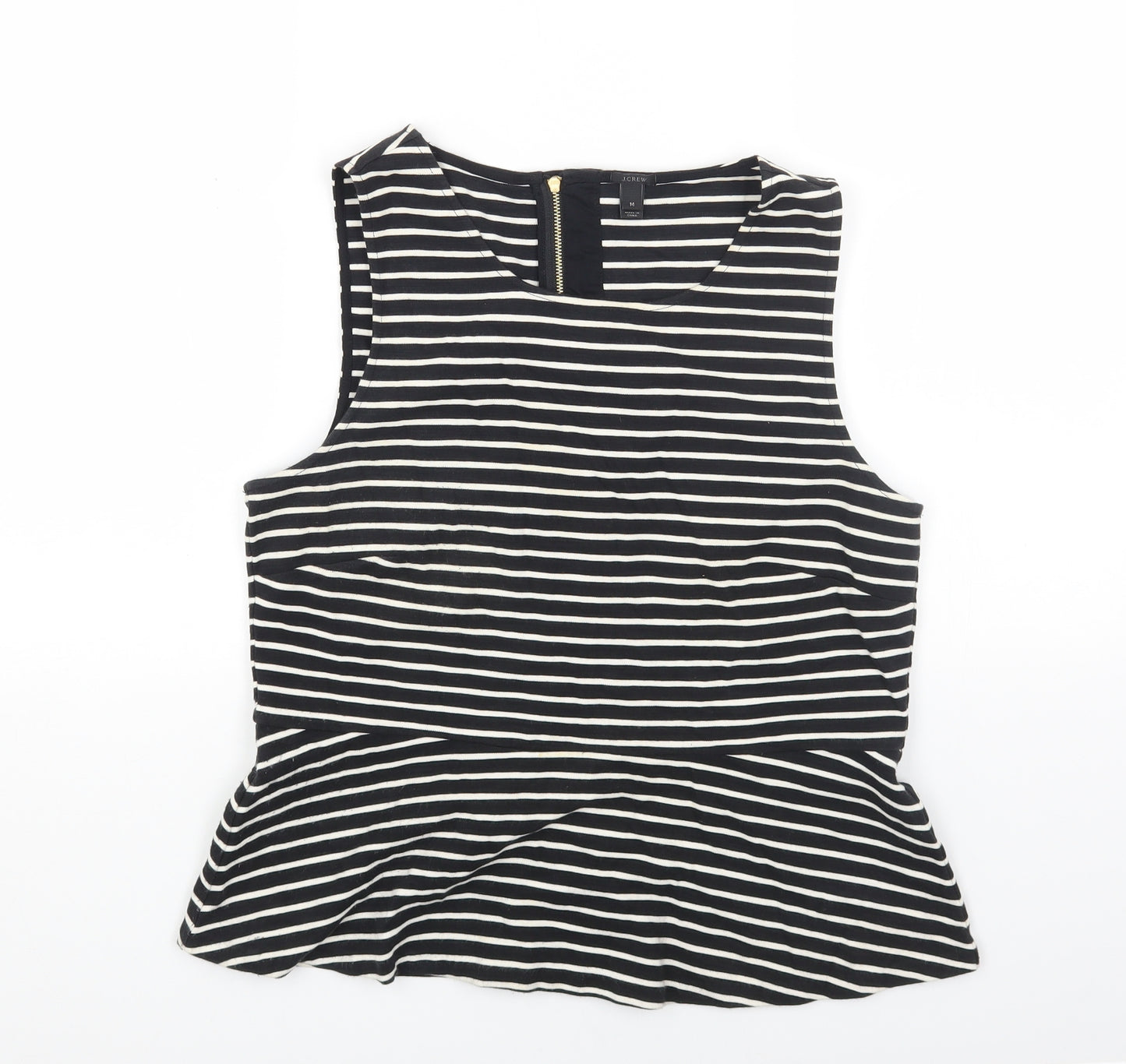 J.CREW Womens Black Striped Cotton Basic Tank Size M Boat Neck